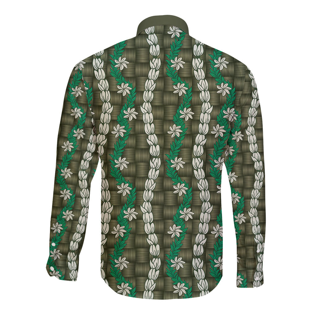 Pikake Maile Tiare Lei Long Sleeve Button Shirt Omaomao Lauhala Pattern