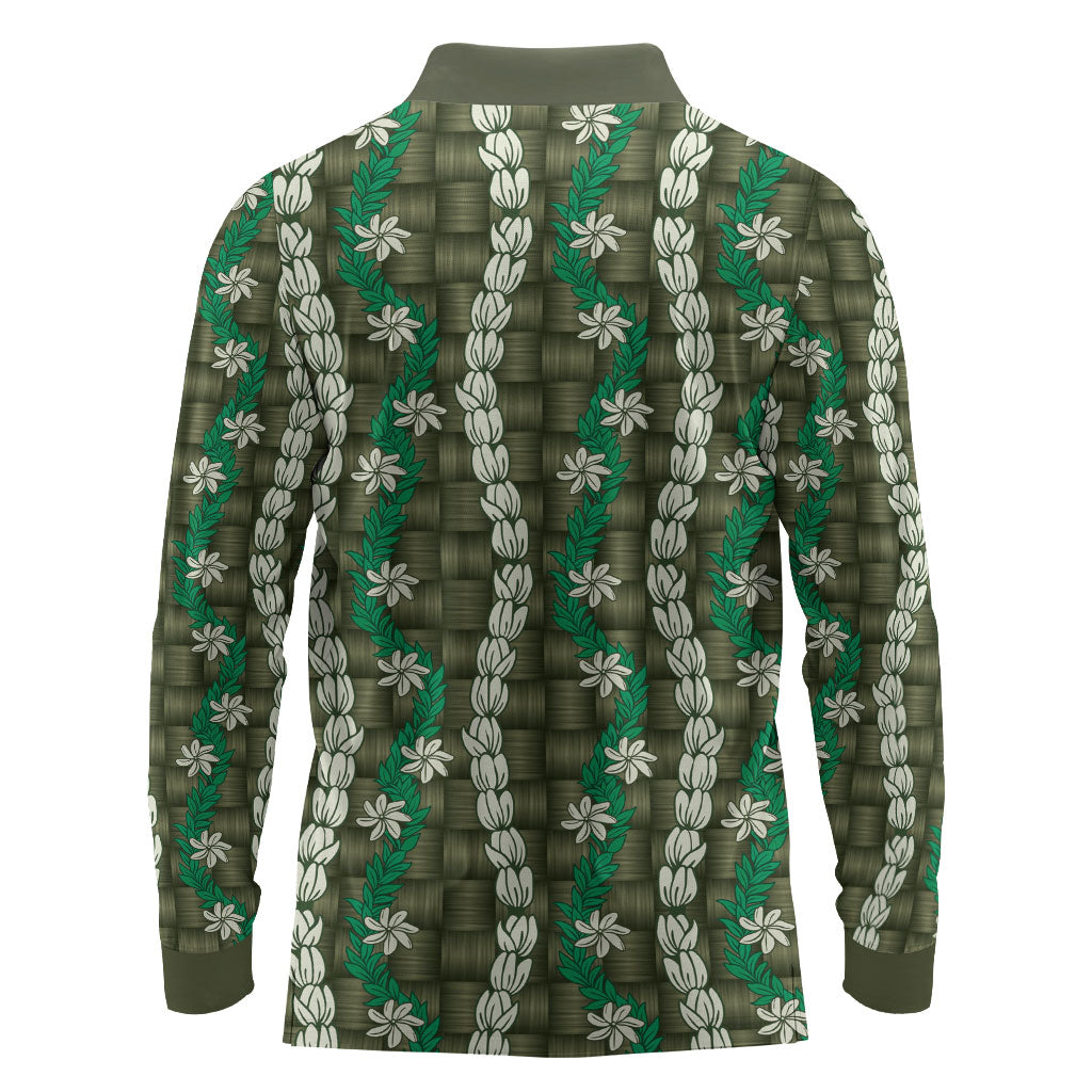 Pikake Maile Tiare Lei Long Sleeve Polo Shirt Omaomao Lauhala Pattern
