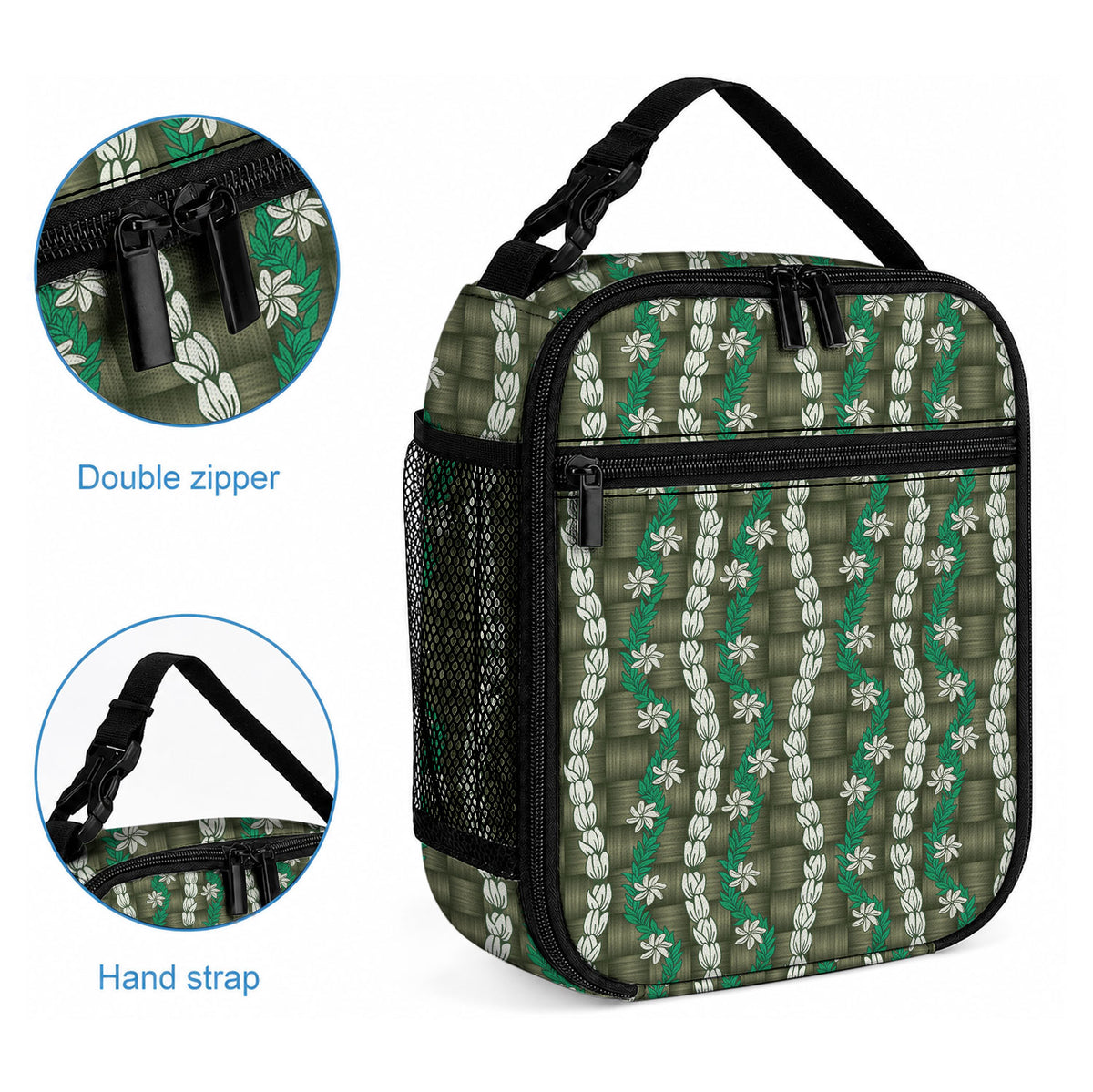 Pikake Maile Tiare Lei Lunch Bag Omaomao Lauhala Pattern LT01 - Polynesian Pride