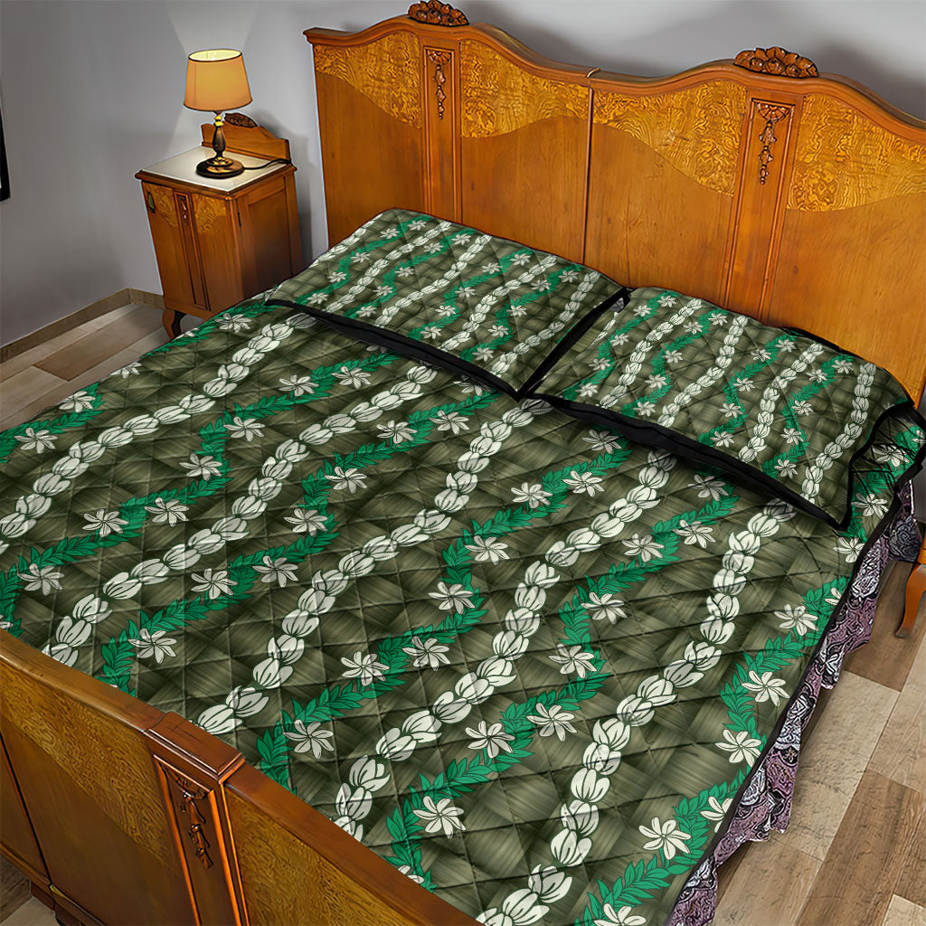 Pikake Maile Tiare Lei Quilt Bed Set Omaomao Lauhala Pattern