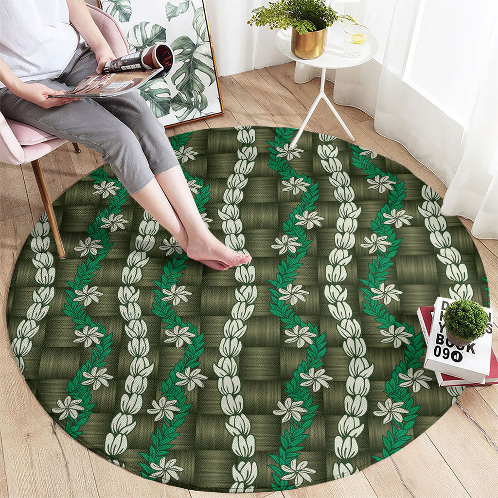 Pikake Maile Tiare Lei Round Carpet Omaomao Lauhala Pattern