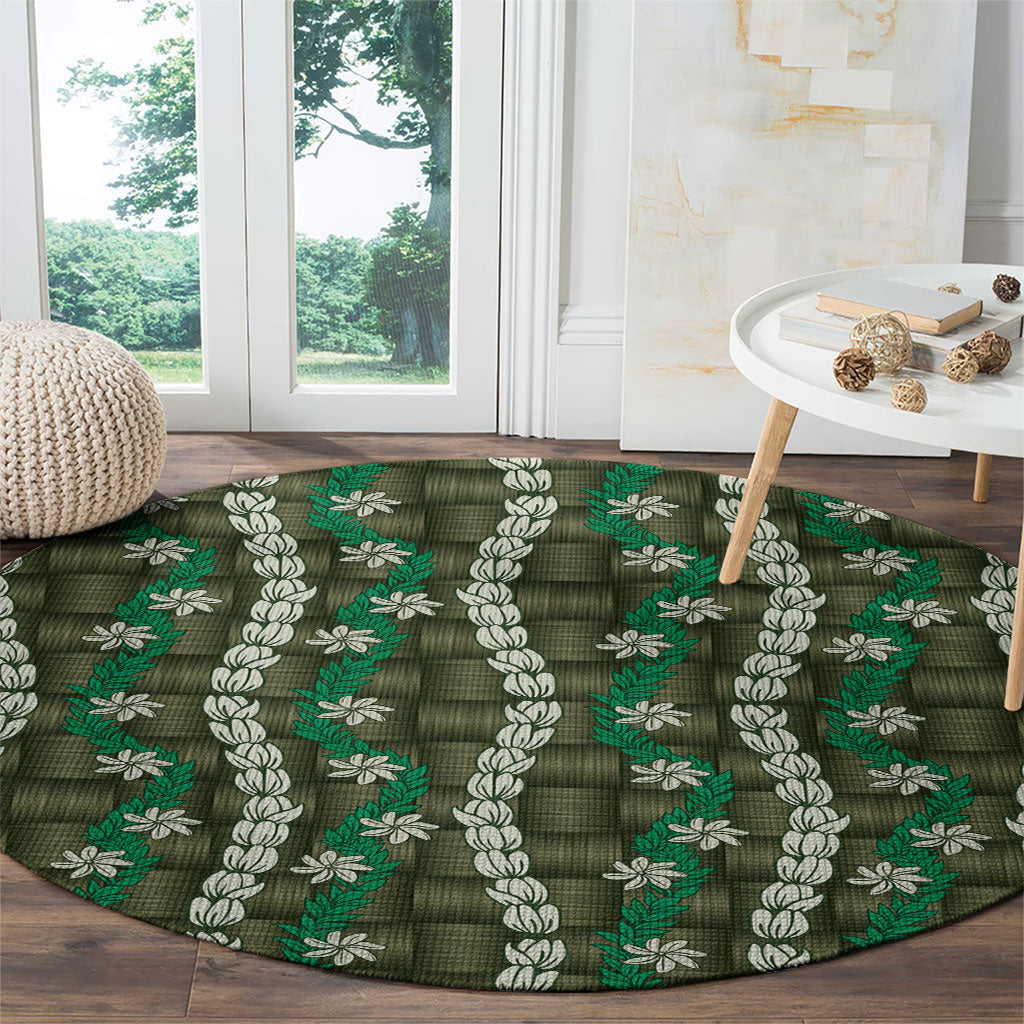 Pikake Maile Tiare Lei Round Carpet Omaomao Lauhala Pattern
