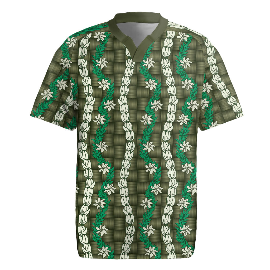 Pikake Maile Tiare Lei Rugby Jersey Omaomao Lauhala Pattern LT01 Green - Polynesian Pride