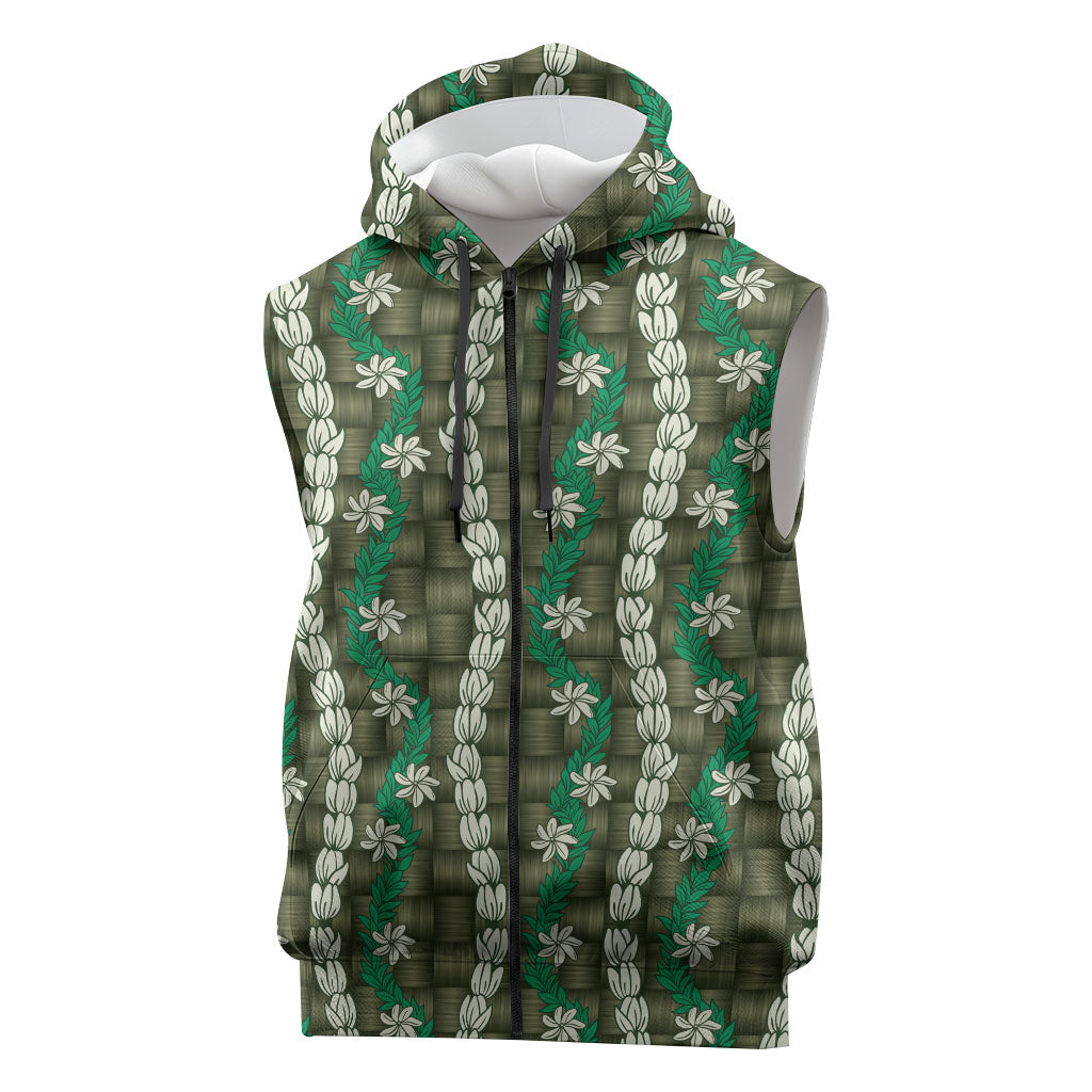 Pikake Maile Tiare Lei Sleeveless Zip Hoodie Omaomao Lauhala Pattern