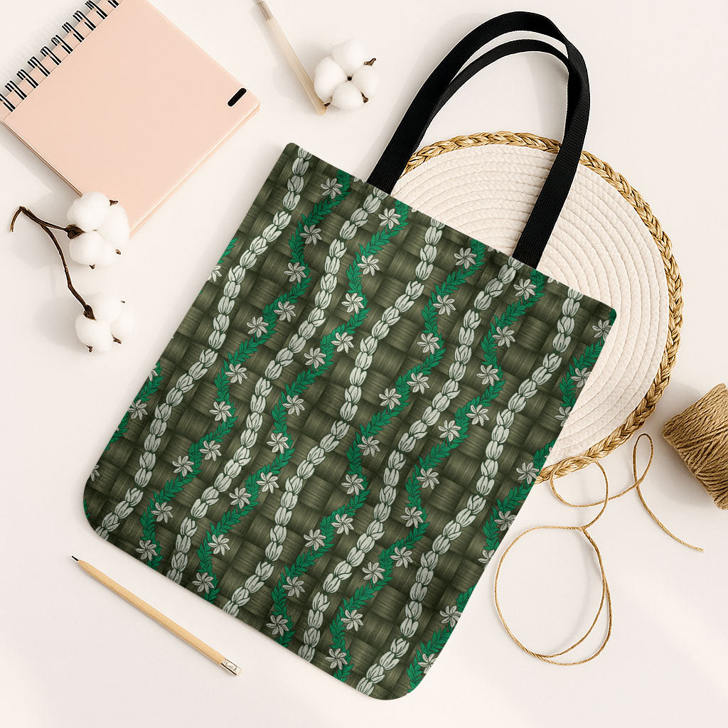 Pikake Maile Tiare Lei Tote Bag Omaomao Lauhala Pattern