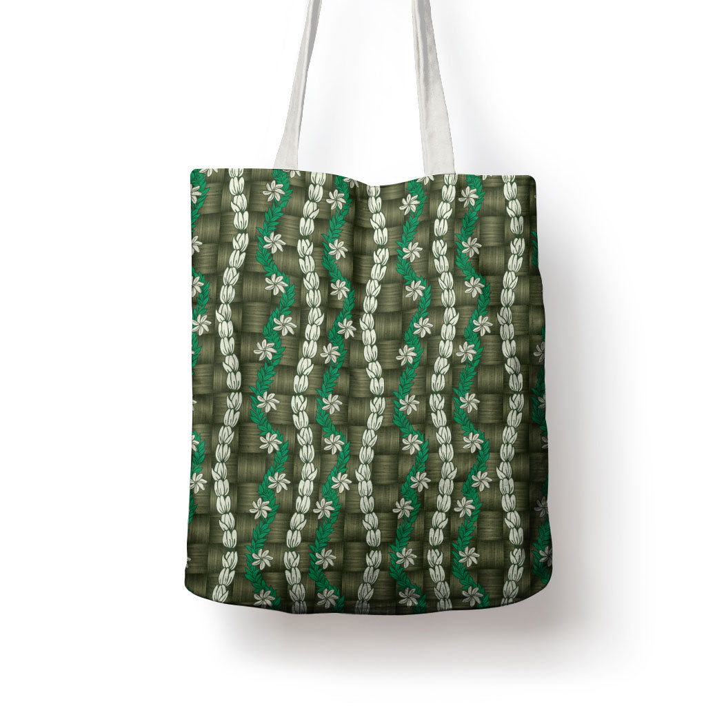 Pikake Maile Tiare Lei Tote Bag Omaomao Lauhala Pattern