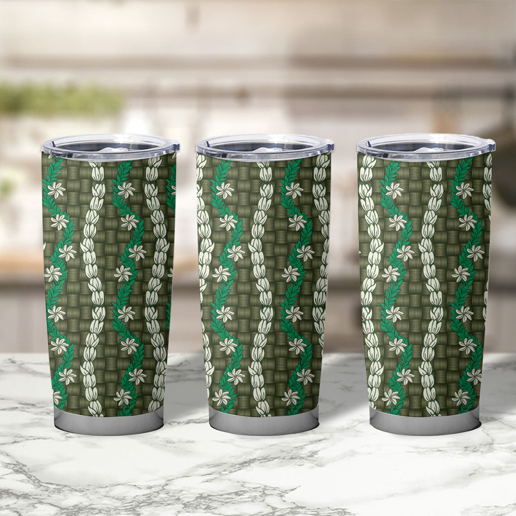 Pikake Maile Tiare Lei Tumbler Cup Omaomao Lauhala Pattern
