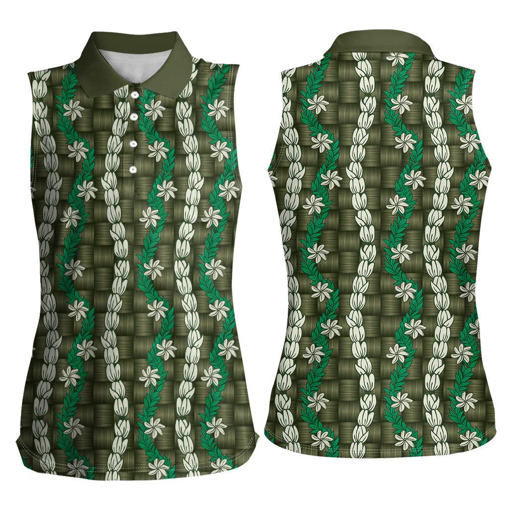 Pikake Maile Tiare Lei Women Sleeveless Polo Shirt Omaomao Lauhala Pattern