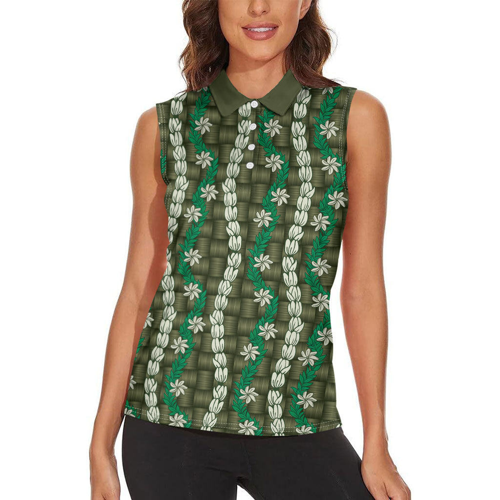 Pikake Maile Tiare Lei Women Sleeveless Polo Shirt Omaomao Lauhala Pattern