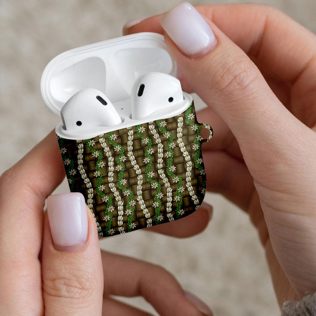 Pikake Maile Tiare Lei AirPods Case Natural Lauhala Pattern