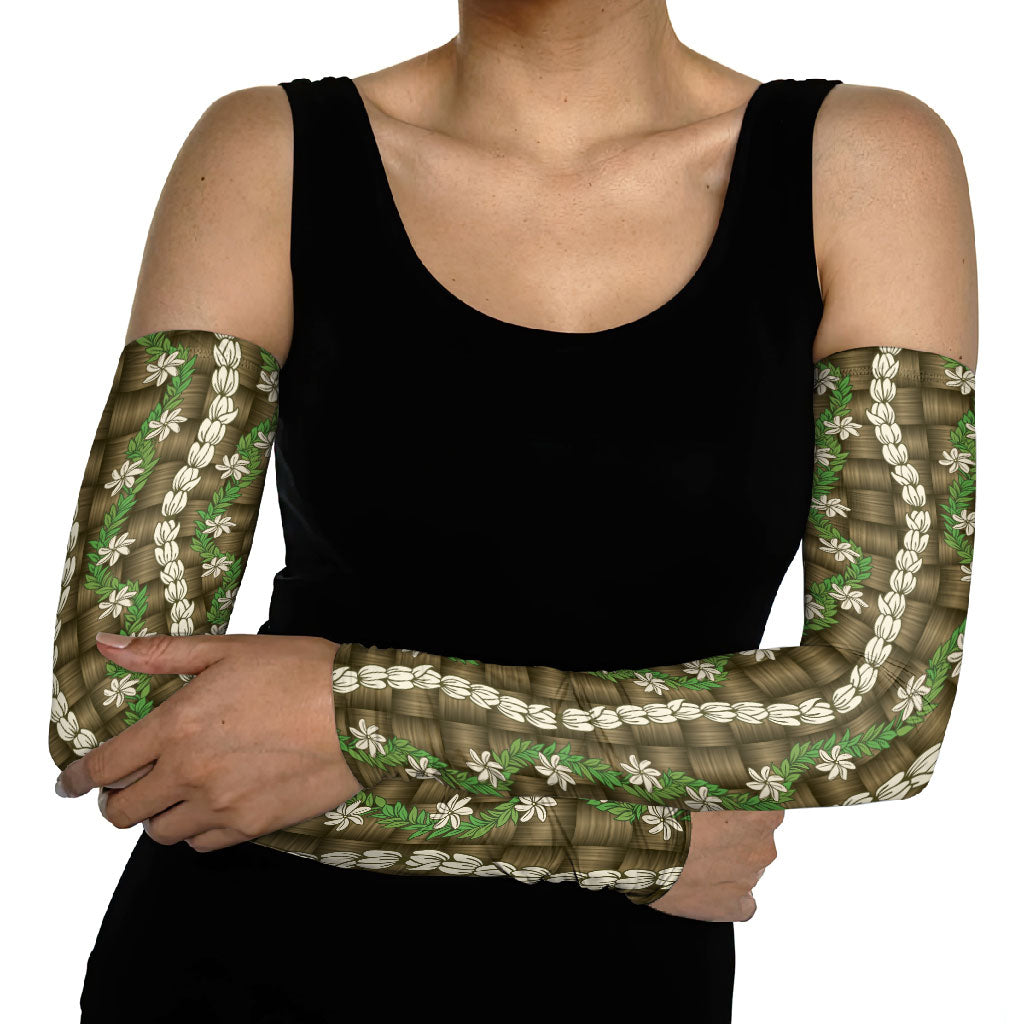 Pikake Maile Tiare Lei Arm Sleeves Natural Lauhala Pattern