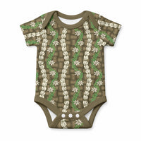 Pikake Maile Tiare Lei Baby Onesie Natural Lauhala Pattern LT01 Brown - Polynesian Pride