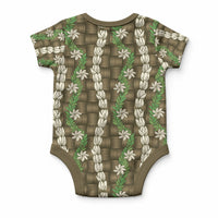 Pikake Maile Tiare Lei Baby Onesie Natural Lauhala Pattern LT01 - Polynesian Pride