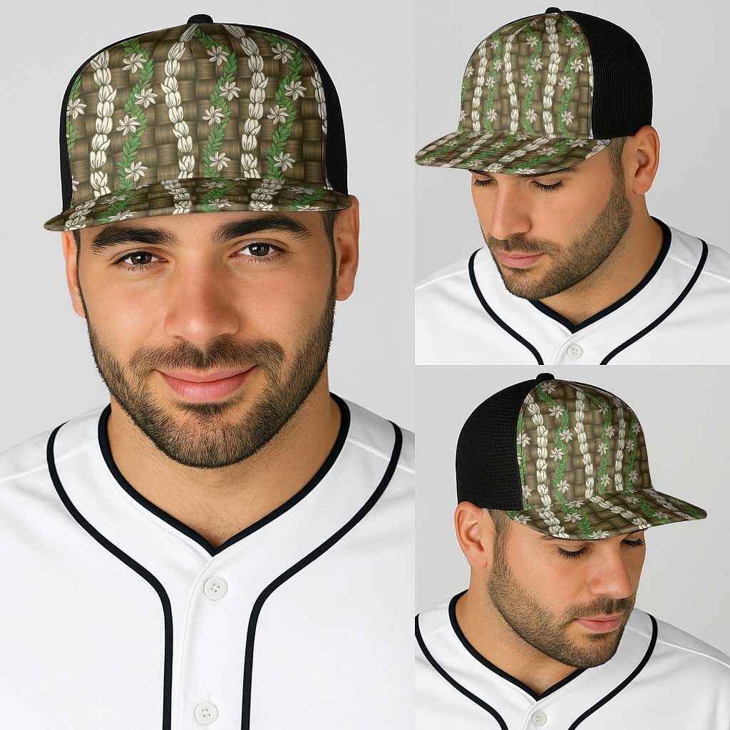 Pikake Maile Tiare Lei Baseball Net Cap Natural Lauhala Pattern