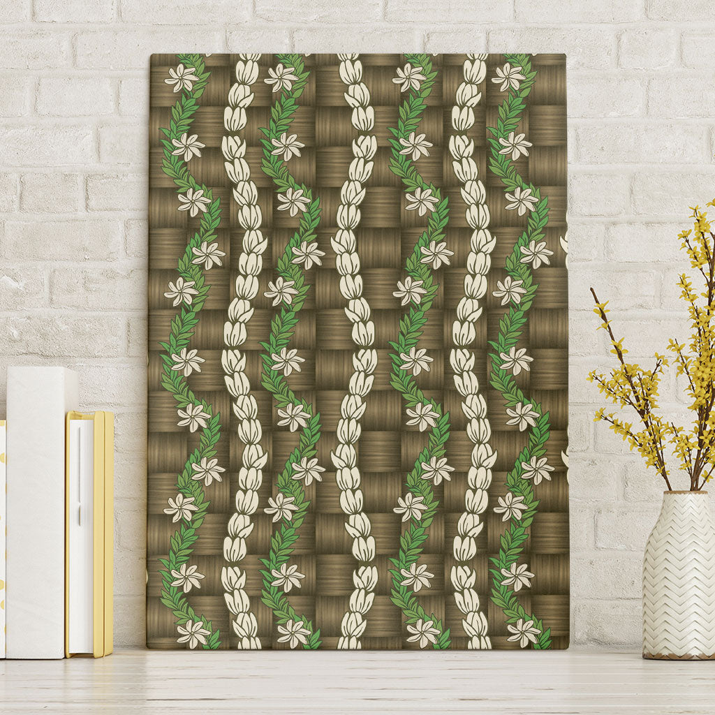 Pikake Maile Tiare Lei Canvas Wall Art Natural Lauhala Pattern