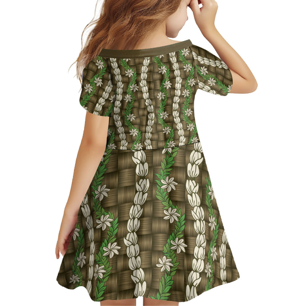 Pikake Maile Tiare Lei Family Matching Off Shoulder Short Dress and Hawaiian Shirt Natural Lauhala Pattern