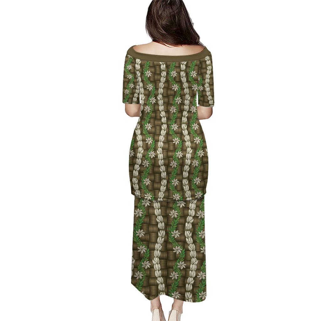 Pikake Maile Tiare Lei Family Matching Puletasi and Hawaiian Shirt Natural Lauhala Pattern