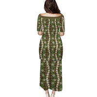 Pikake Maile Tiare Lei Family Matching Puletasi and Hawaiian Shirt Natural Lauhala Pattern