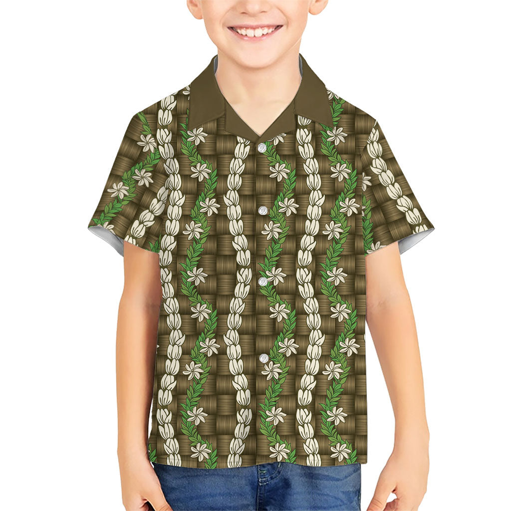 Pikake Maile Tiare Lei Family Matching Puletasi and Hawaiian Shirt Natural Lauhala Pattern