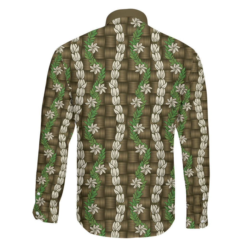 Pikake Maile Tiare Lei Family Matching Short Sleeve Bodycon Dress and Hawaiian Shirt Natural Lauhala Pattern