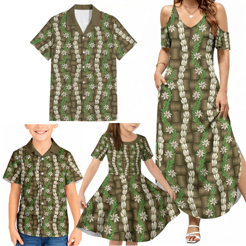 Pikake Maile Tiare Lei Family Matching Summer Maxi Dress and Hawaiian Shirt Natural Lauhala Pattern LT01 - Polynesian Pride