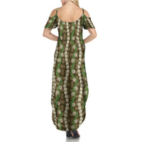 Pikake Maile Tiare Lei Family Matching Summer Maxi Dress and Hawaiian Shirt Natural Lauhala Pattern