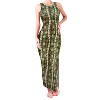 Pikake Maile Tiare Lei Family Matching Tank Maxi Dress and Hawaiian Shirt Natural Lauhala Pattern
