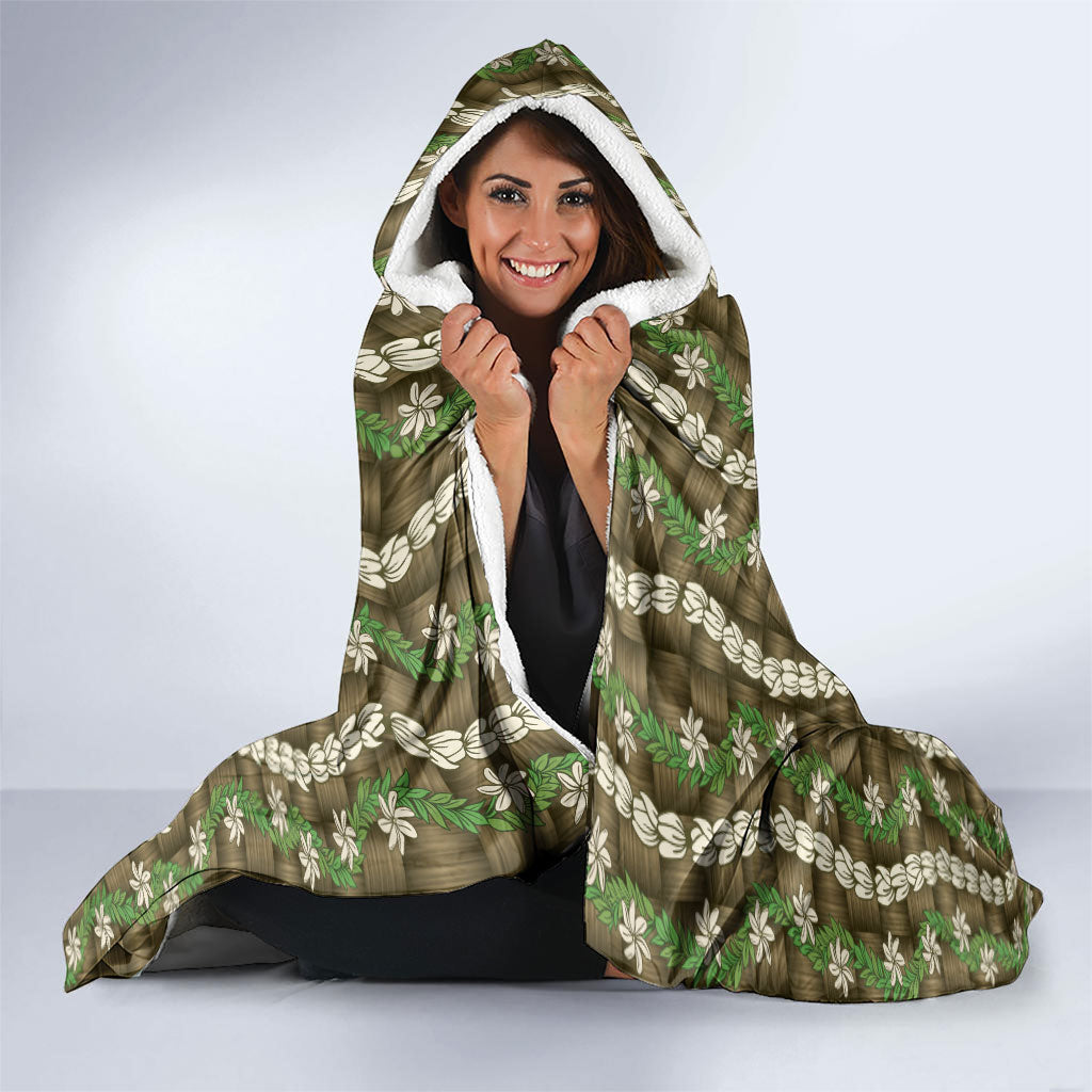 Pikake Maile Tiare Lei Hooded Blanket Natural Lauhala Pattern
