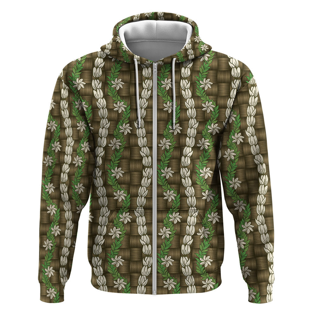 Pikake Maile Tiare Lei Hoodie Natural Lauhala Pattern