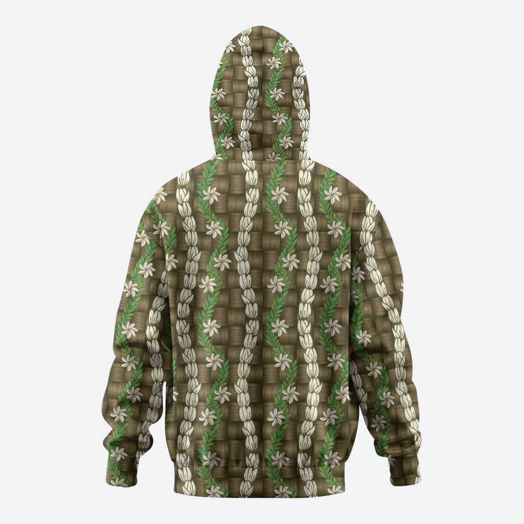 Pikake Maile Tiare Lei Hoodie Natural Lauhala Pattern