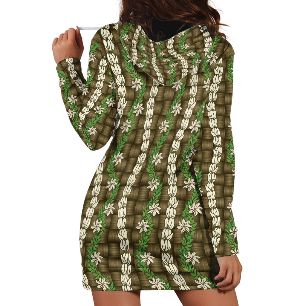 Pikake Maile Tiare Lei Hoodie Dress Natural Lauhala Pattern
