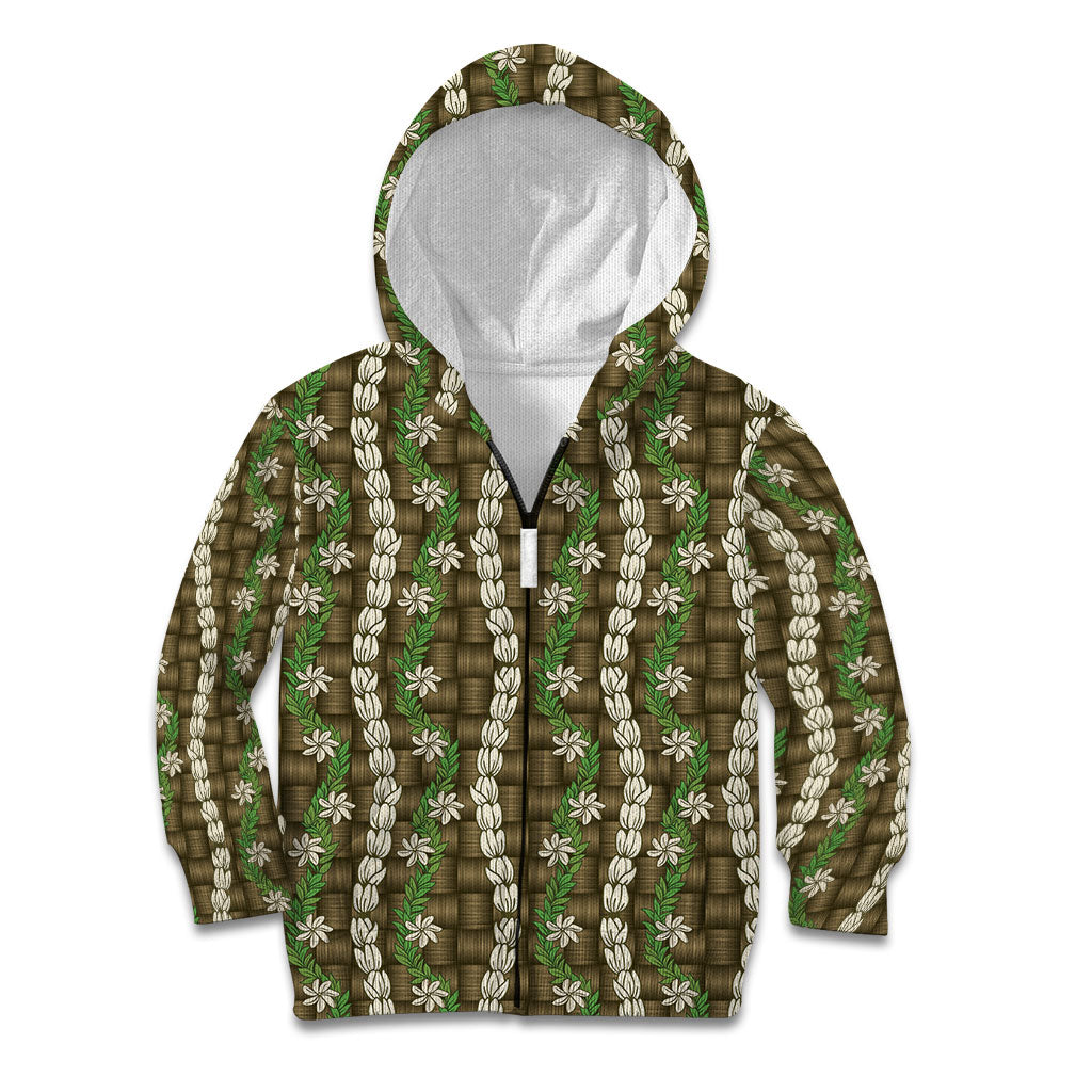 Pikake Maile Tiare Lei Kid Hoodie Natural Lauhala Pattern
