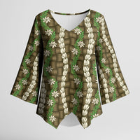 Pikake Maile Tiare Lei Kimono Sleeve Blouse Natural Lauhala Pattern