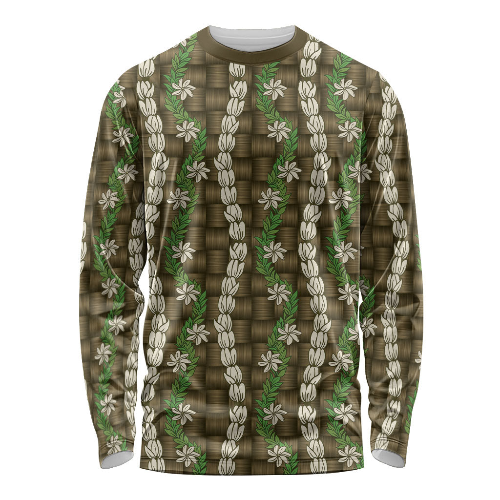 Pikake Maile Tiare Lei Long Sleeve Shirt Natural Lauhala Pattern