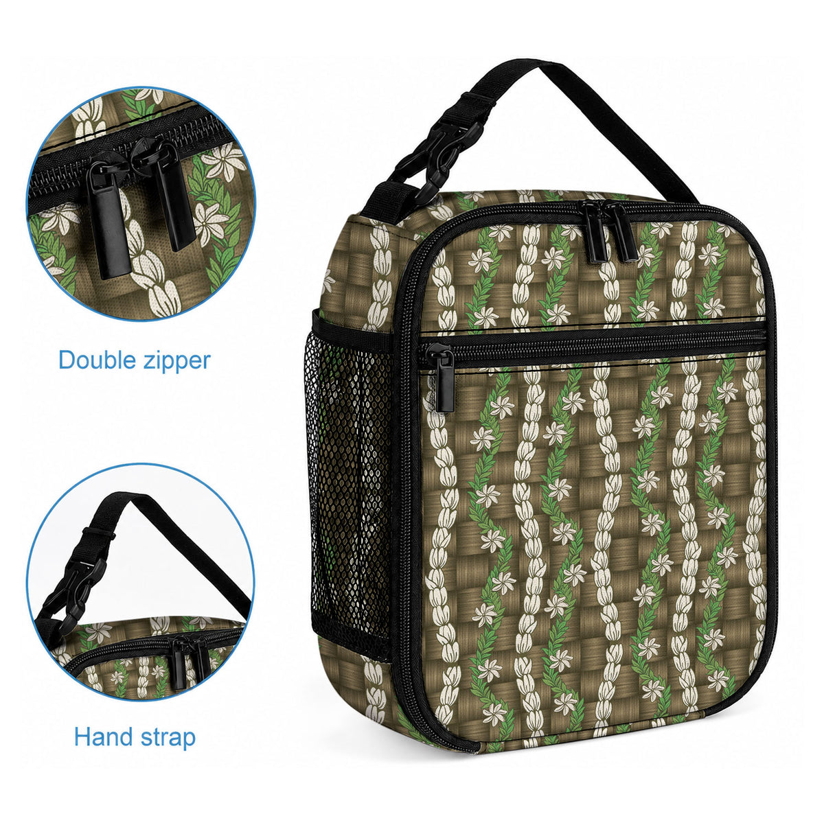 Pikake Maile Tiare Lei Lunch Bag Natural Lauhala Pattern LT01 - Polynesian Pride