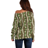 Pikake Maile Tiare Lei Off Shoulder Sweater Natural Lauhala Pattern
