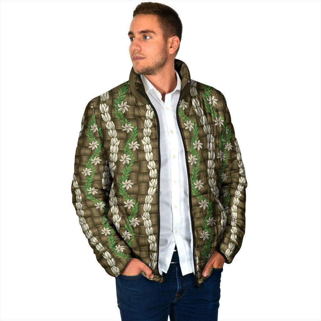 Pikake Maile Tiare Lei Padded Jacket Natural Lauhala Pattern