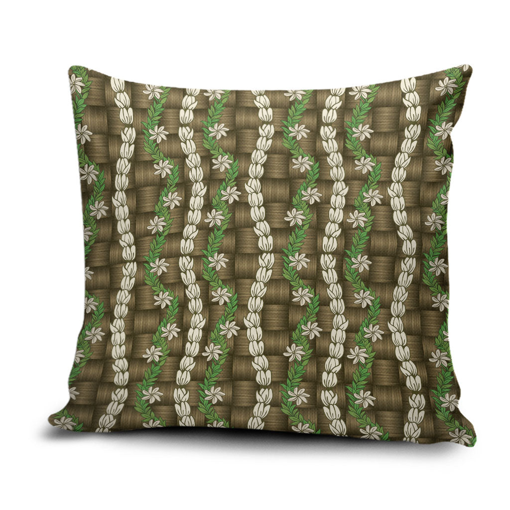 Pikake Maile Tiare Lei Pillow Cover Natural Lauhala Pattern
