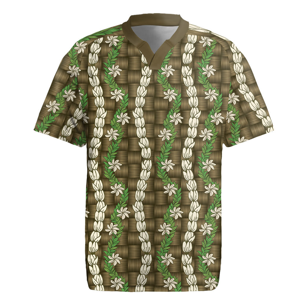 Pikake Maile Tiare Lei Rugby Jersey Natural Lauhala Pattern LT01 Brown - Polynesian Pride