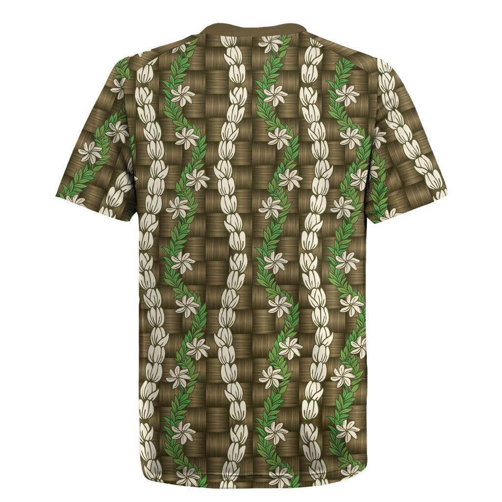 Pikake Maile Tiare Lei Rugby Jersey Natural Lauhala Pattern