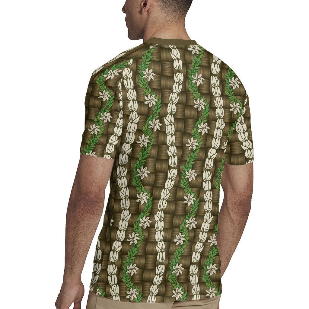 Pikake Maile Tiare Lei Rugby Jersey Natural Lauhala Pattern