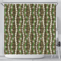 Pikake Maile Tiare Lei Shower Curtain Natural Lauhala Pattern