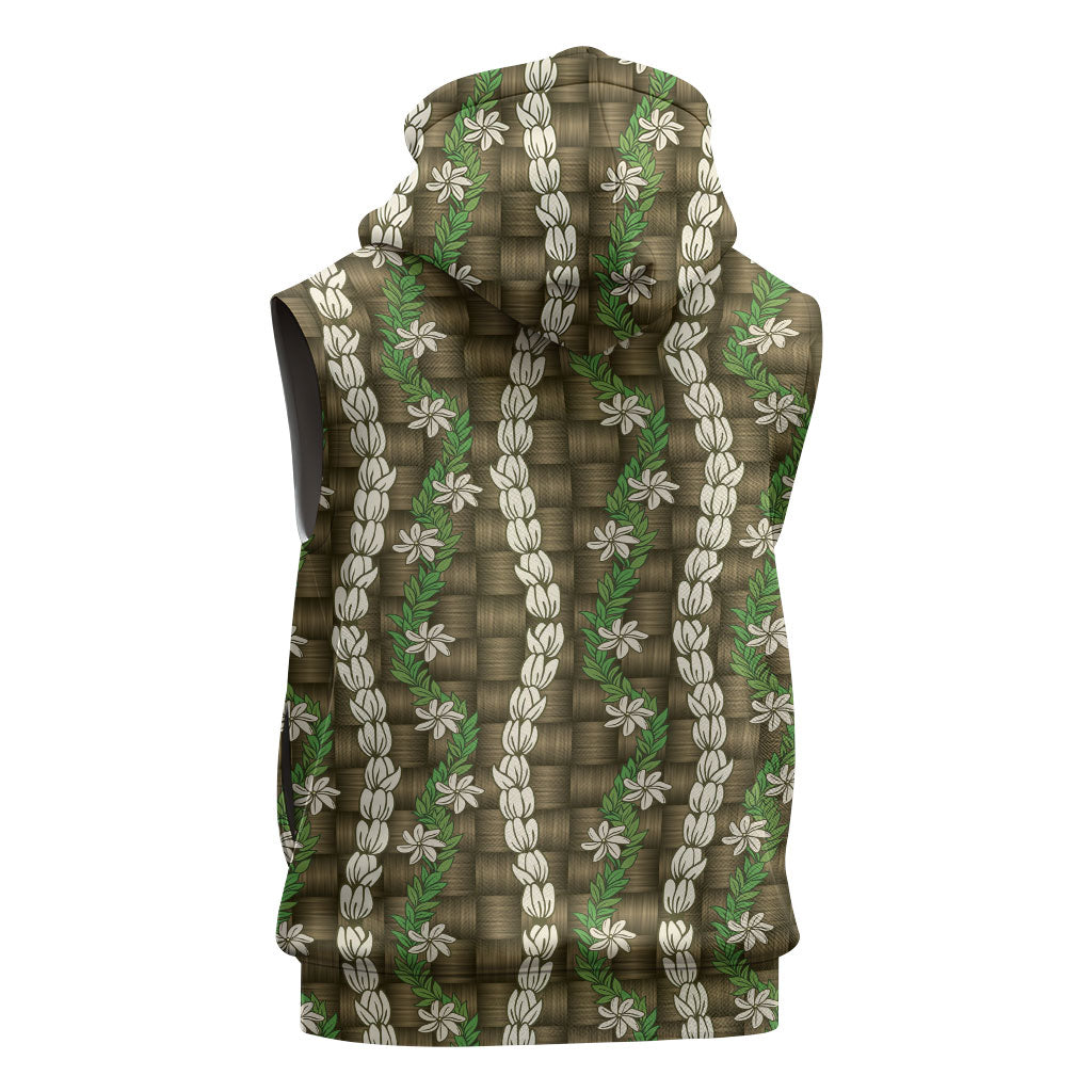 Pikake Maile Tiare Lei Sleeveless Hoodie Natural Lauhala Pattern