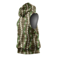 Pikake Maile Tiare Lei Sleeveless Hoodie Natural Lauhala Pattern