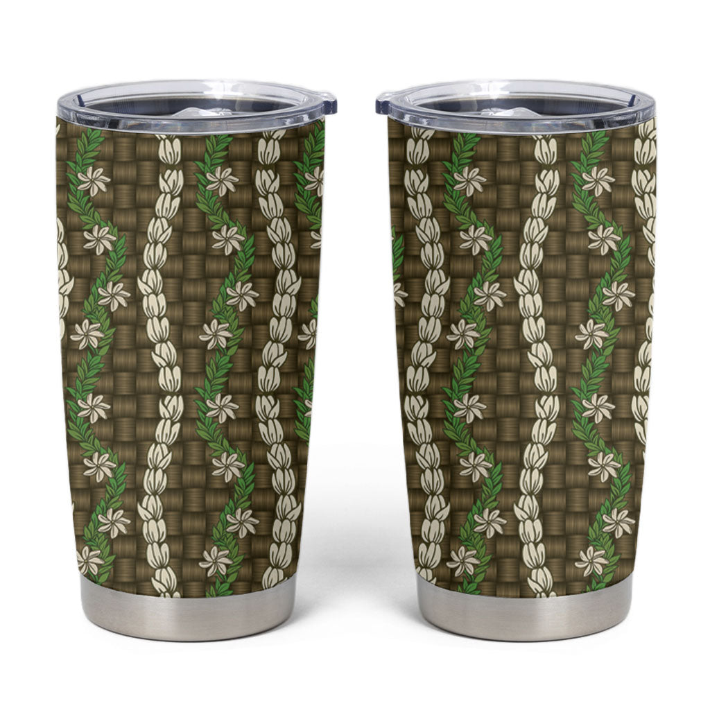 Pikake Maile Tiare Lei Tumbler Cup Natural Lauhala Pattern