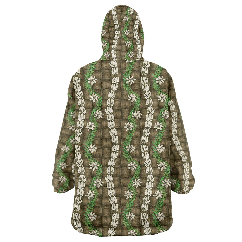 Pikake Maile Tiare Lei Wearable Blanket Hoodie Natural Lauhala Pattern