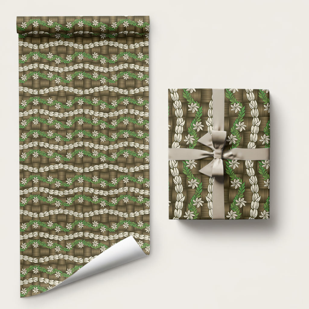 Pikake Maile Tiare Lei Wrapping Paper Natural Lauhala Pattern