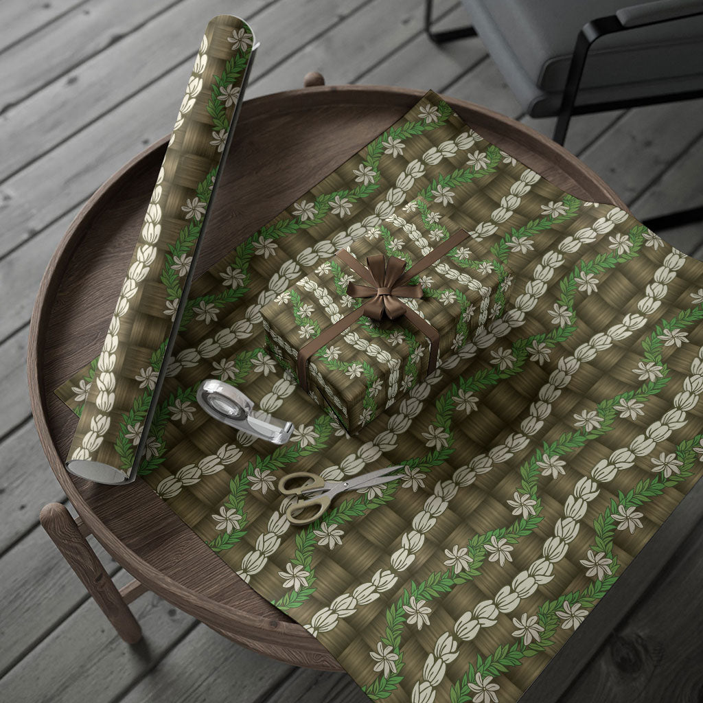 Pikake Maile Tiare Lei Wrapping Paper Natural Lauhala Pattern