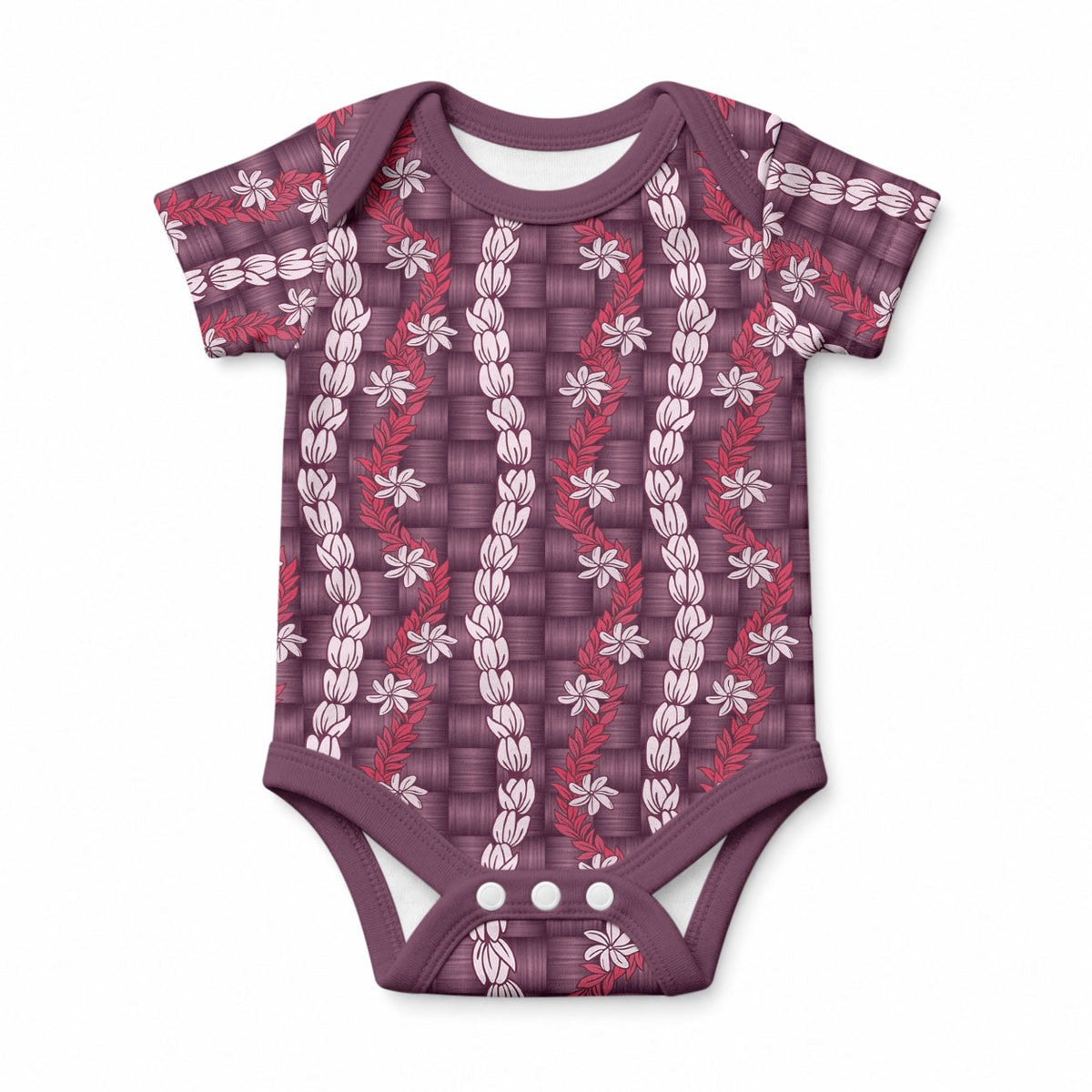 Pikake Maile Tiare Lei Baby Onesie Akala Lauhala Pattern LT01 Pink - Polynesian Pride