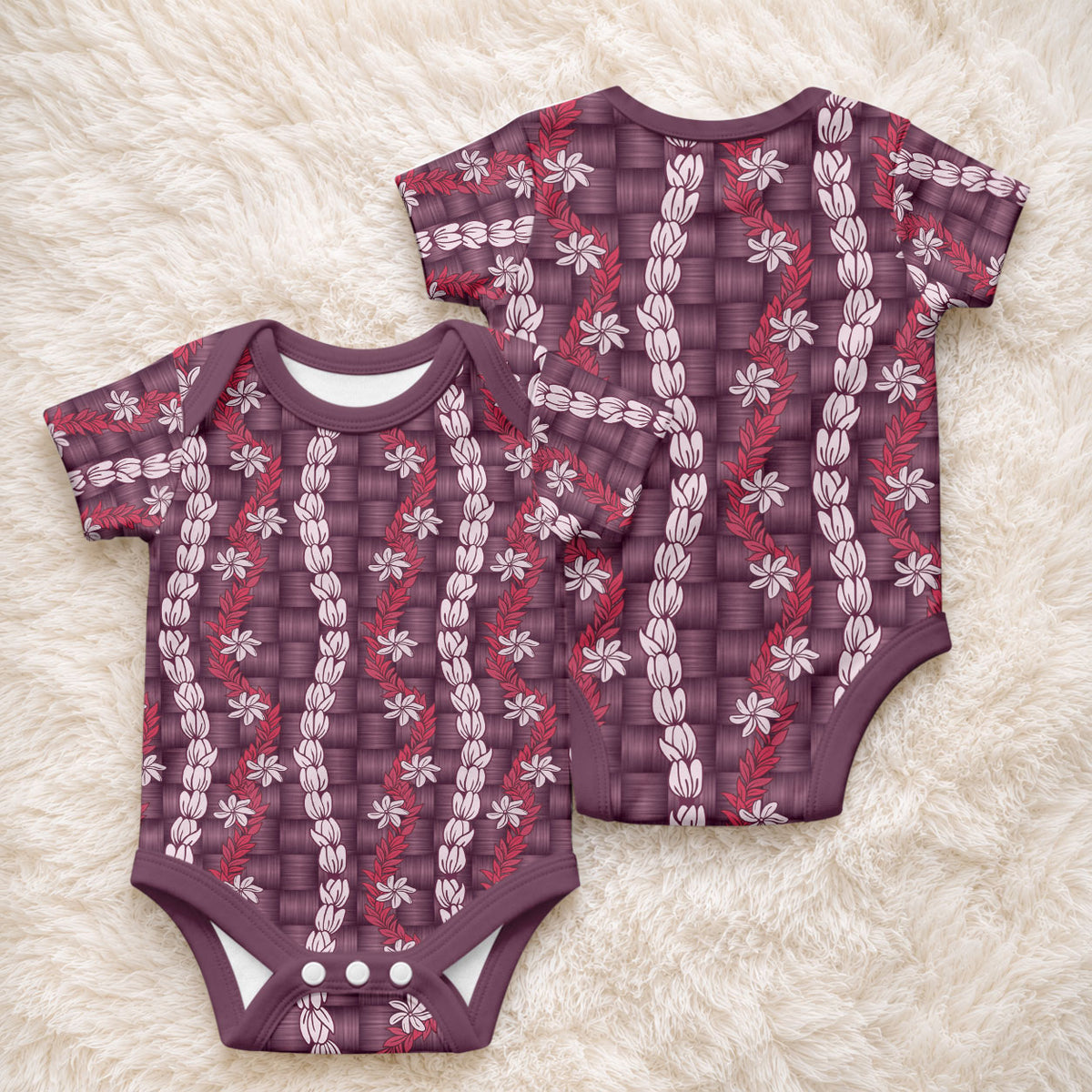 Pikake Maile Tiare Lei Baby Onesie Akala Lauhala Pattern LT01 - Polynesian Pride